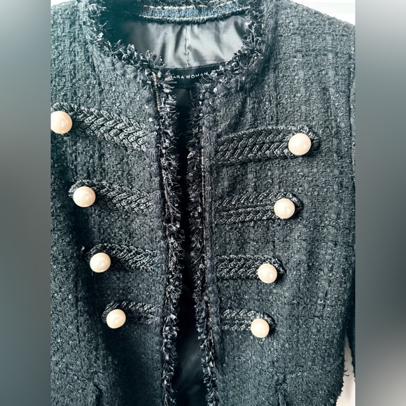 ZARA - fringe twill blazer with pearl details - XS - Picture 2 of 7